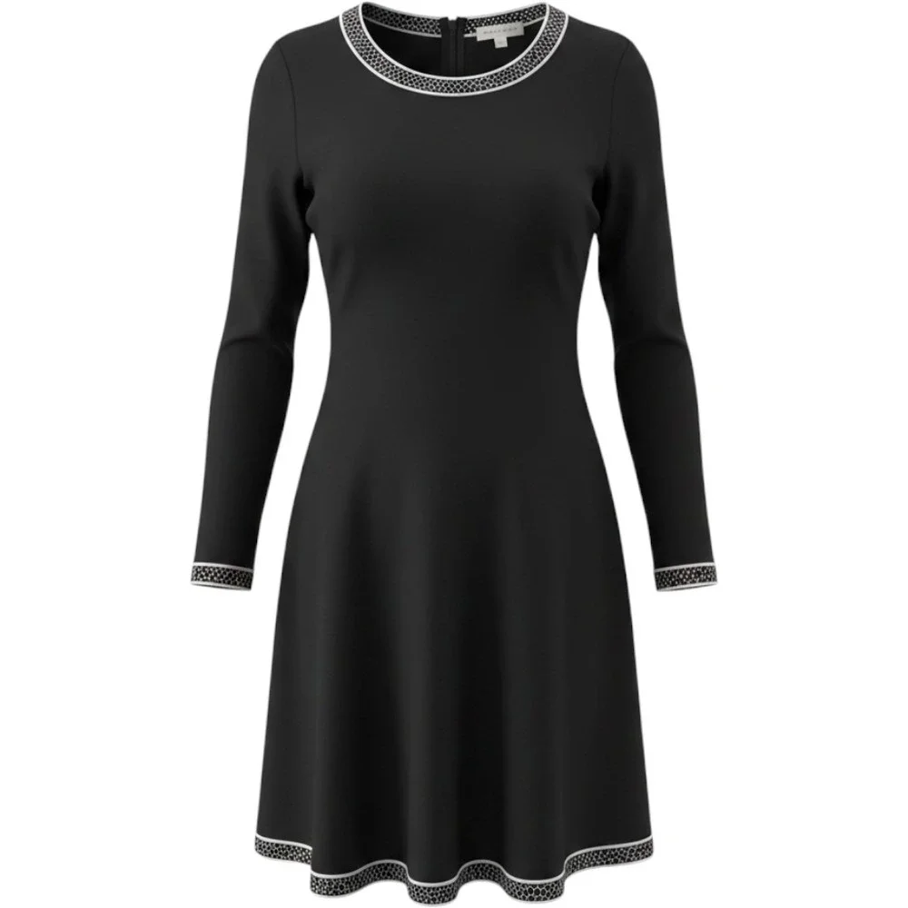 Michael Kors Shift Dress Womens XL Black Excellent Animal Print Trim Long Sleeve